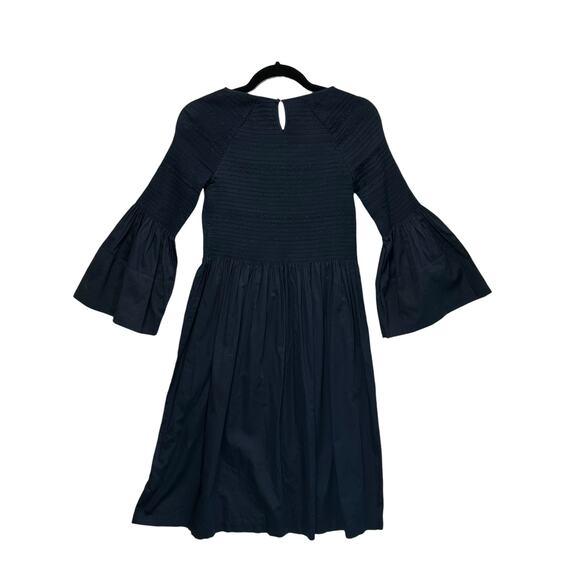 M. Patmos Stella Dress Women's Sz S Navy Cotton Smocked Bell Sleeve Boho Chic - Picture 3 of 6